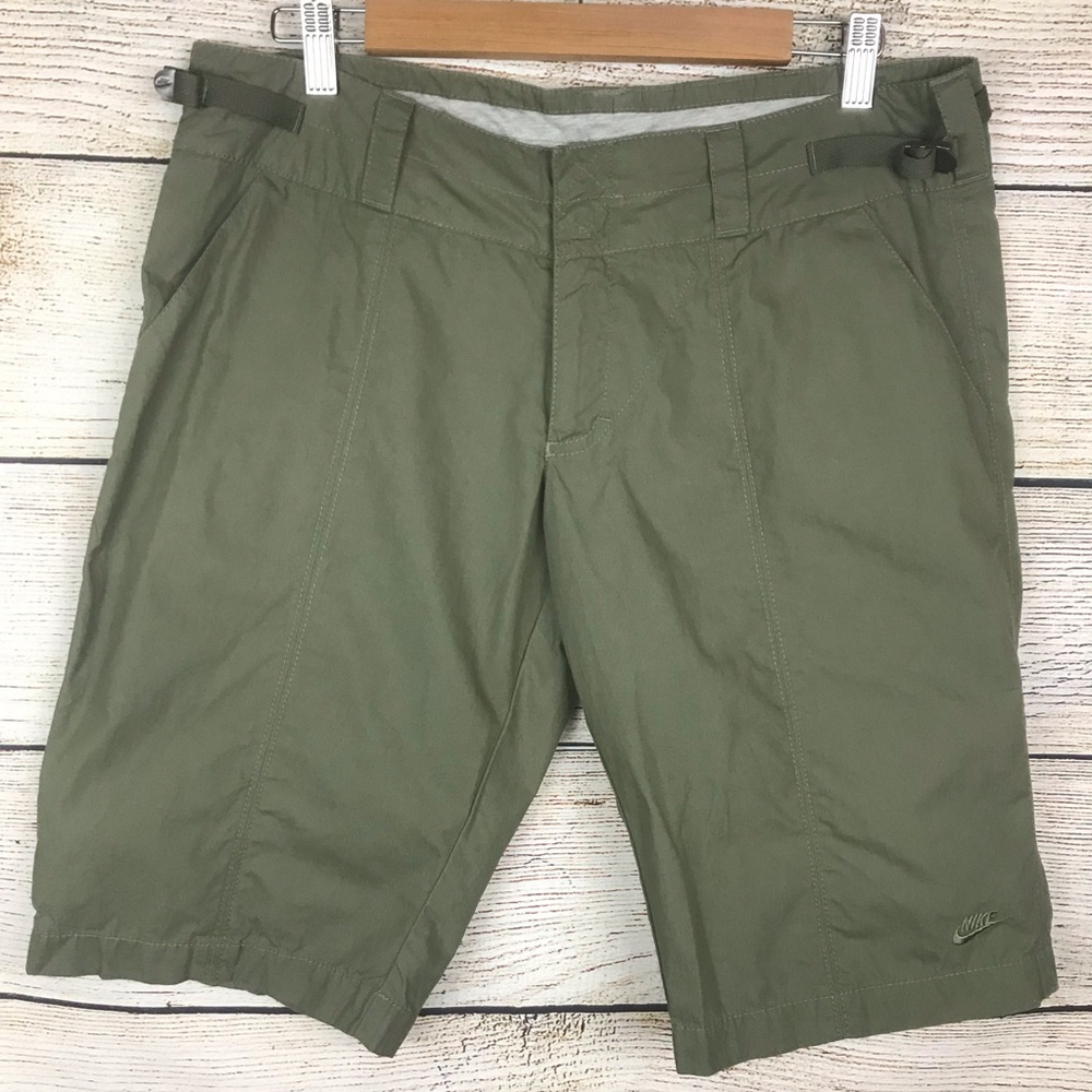 Nike green bermuda shorts walking cotton casual adjustable waist pockets